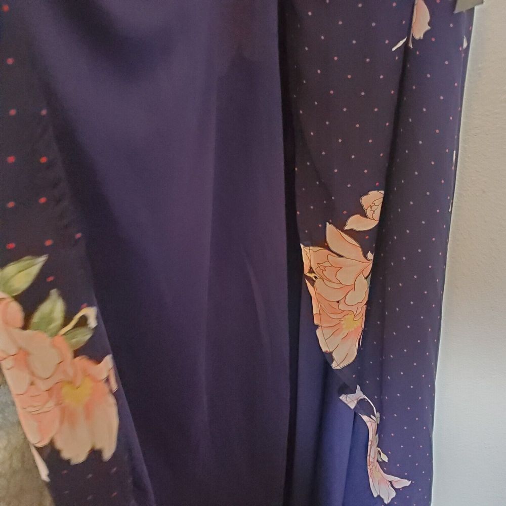 Lulus Maxi Dress Loiselle Navy Blue Floral Print Polka Dot Wrap Dress Size M NWT - Picture 5 of 16